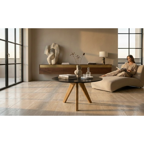 STOLIK KAWOWY z Drewna Litego Dębowego Blat Czarny Płyta MDF  STK-936